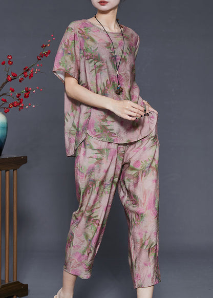 Purple Print Linen Two-Piece Set Oversized Summer