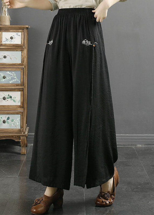 Purple Side Open Patchwork Cotton Pants Embroidered Summer