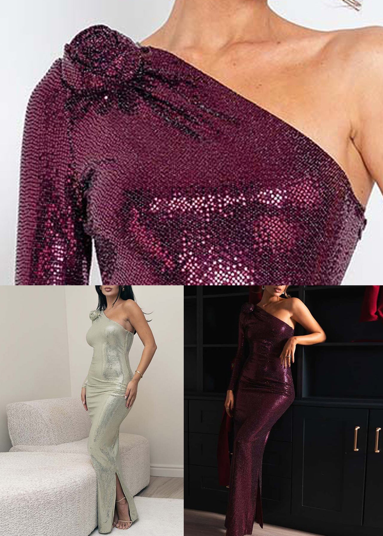 Purple Side Open Slim Fit Spring Long Dresses One Shoulder