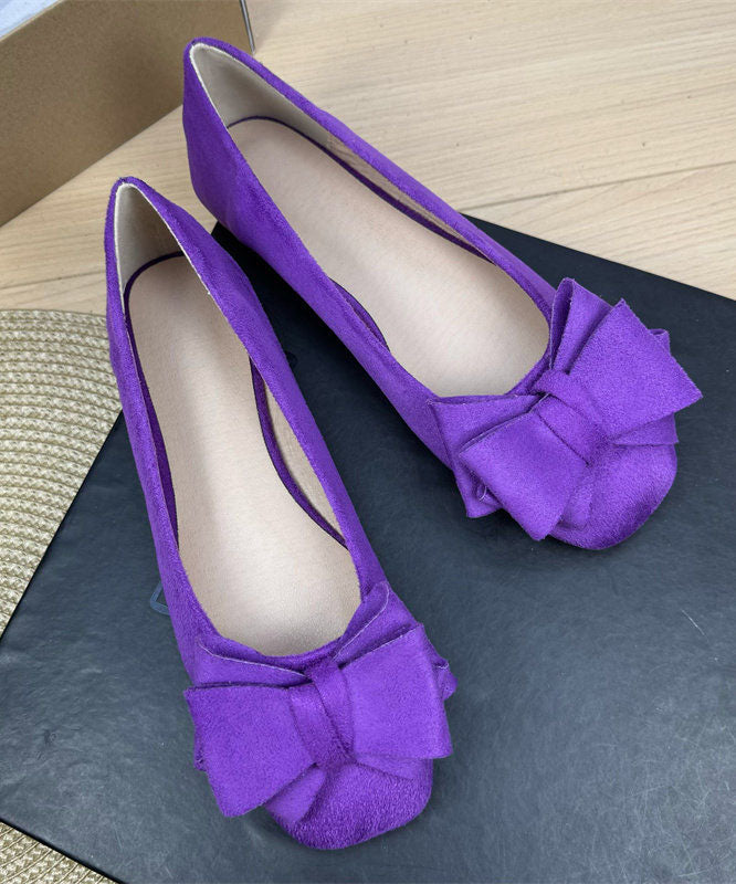 Purple Suede Penny Loafers Women Splicing Bow Plus Size