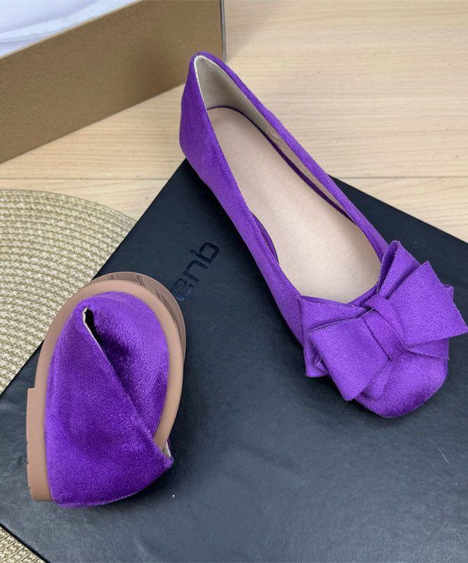 Purple Suede Penny Loafers Women Splicing Bow Plus Size