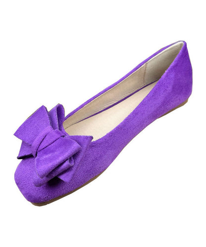 Purple Suede Penny Loafers Women Splicing Bow Plus Size