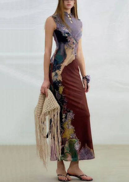 Purple Wear On Both Sides Long Dress Print Sleeveless