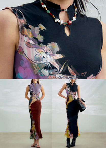 Purple Wear On Both Sides Long Dress Print Sleeveless