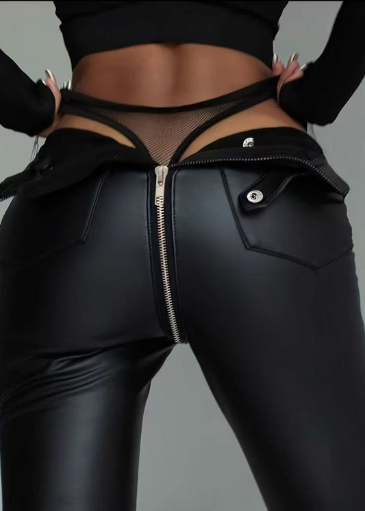 Push Up Black High Waist Faux Leather Capri Gym Shark Leggings
