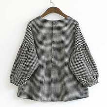 Load image into Gallery viewer, French Plaid Cotton Women Fine Sewing Asymmetric Plus Size Clothing Blouse