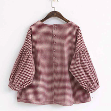 Load image into Gallery viewer, French Plaid Cotton Women Fine Sewing Asymmetric Plus Size Clothing Blouse