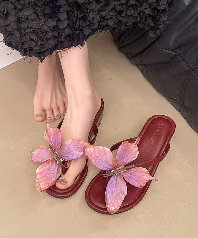 Red Butterfly Faux Leather Handmade Flip Flops
