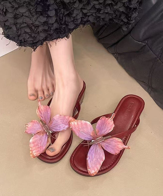 Red Butterfly Faux Leather Handmade Flip Flops