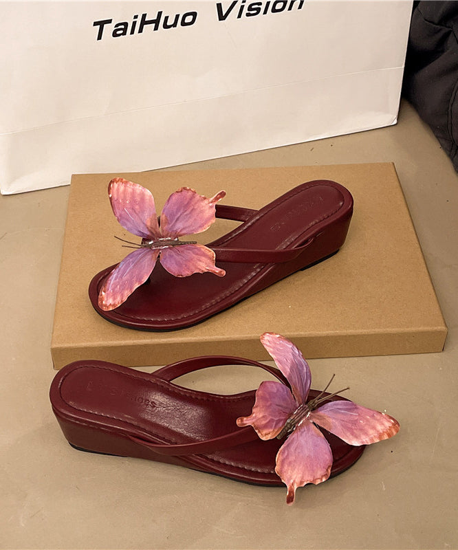 Red Butterfly Faux Leather Handmade Flip Flops