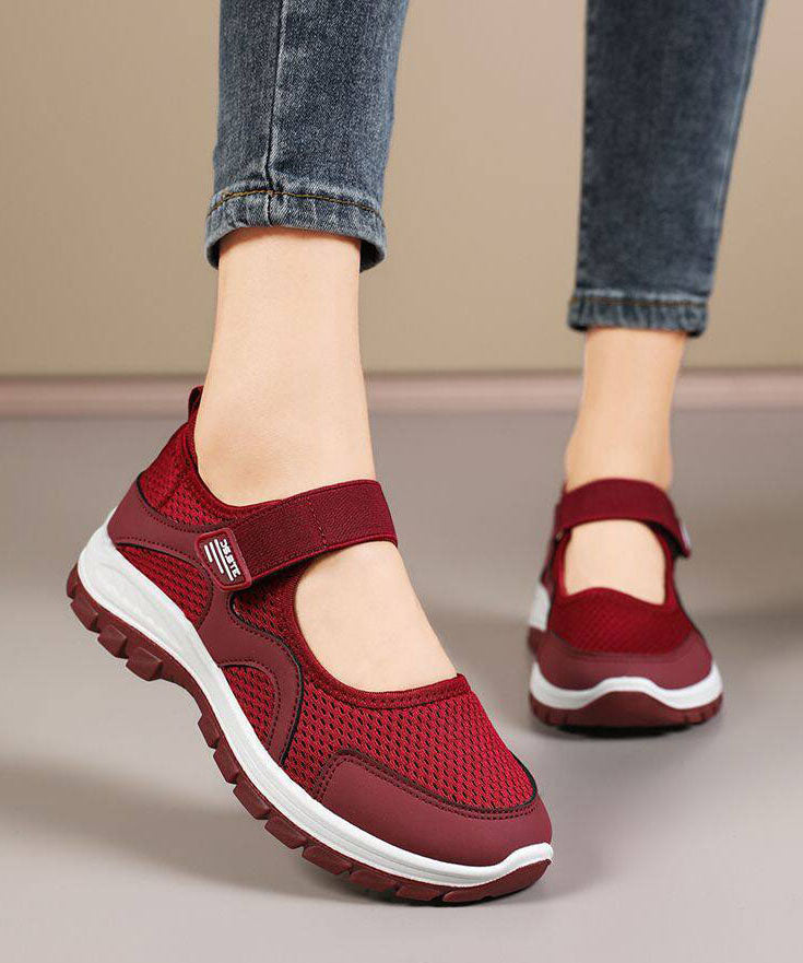Red Casual Comfy Splicing Buckle Strap Flat Feet Shoes