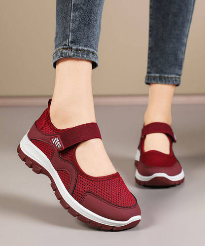 Red Casual Comfy Splicing Buckle Strap Flat Feet Shoes