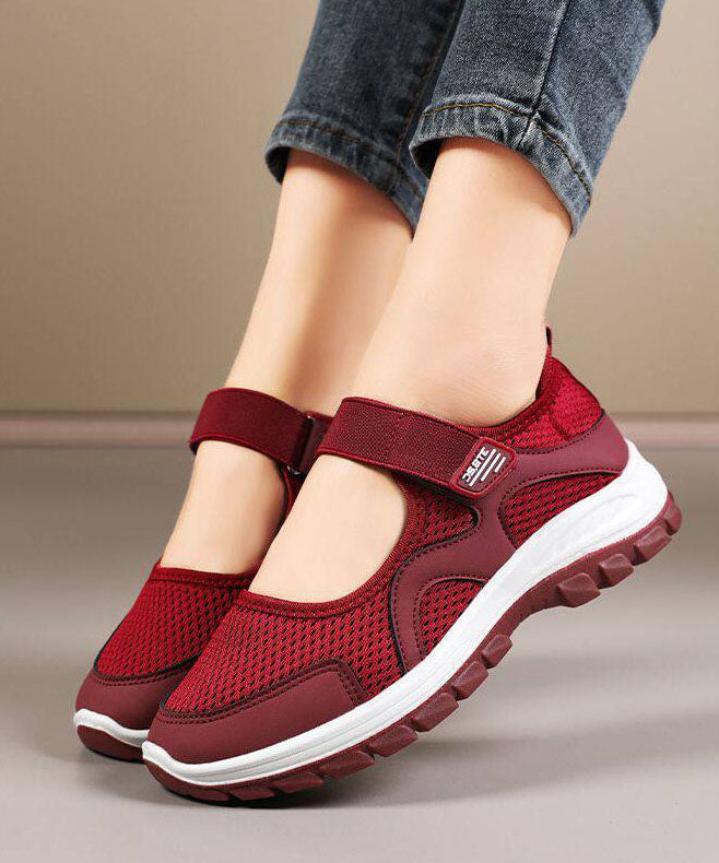 Red Casual Comfy Splicing Buckle Strap Flat Feet Shoes
