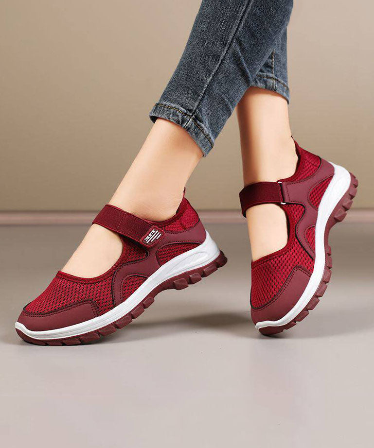 Red Casual Comfy Splicing Buckle Strap Flat Feet Shoes