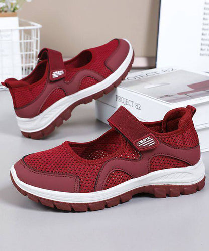 Red Casual Comfy Splicing Buckle Strap Flat Feet Shoes