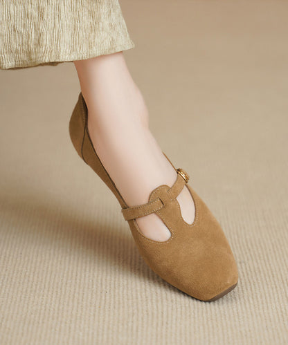 Red Chunky Heel Shoes Suede Chic Splicing Square Toe