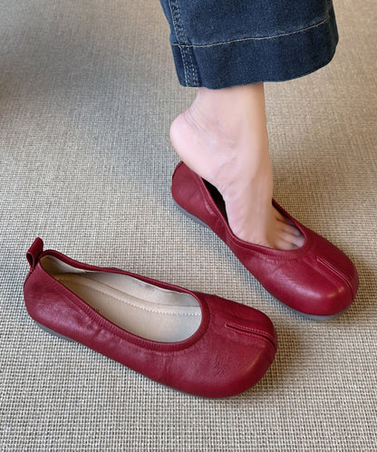 Red Comfy Soft Flat Feet Shoes Splicing Sheepskin