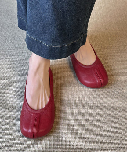 Red Comfy Soft Flat Feet Shoes Splicing Sheepskin