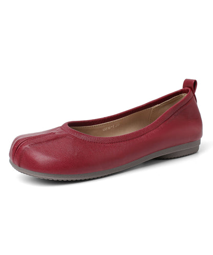 Red Comfy Soft Flat Feet Shoes Splicing Sheepskin