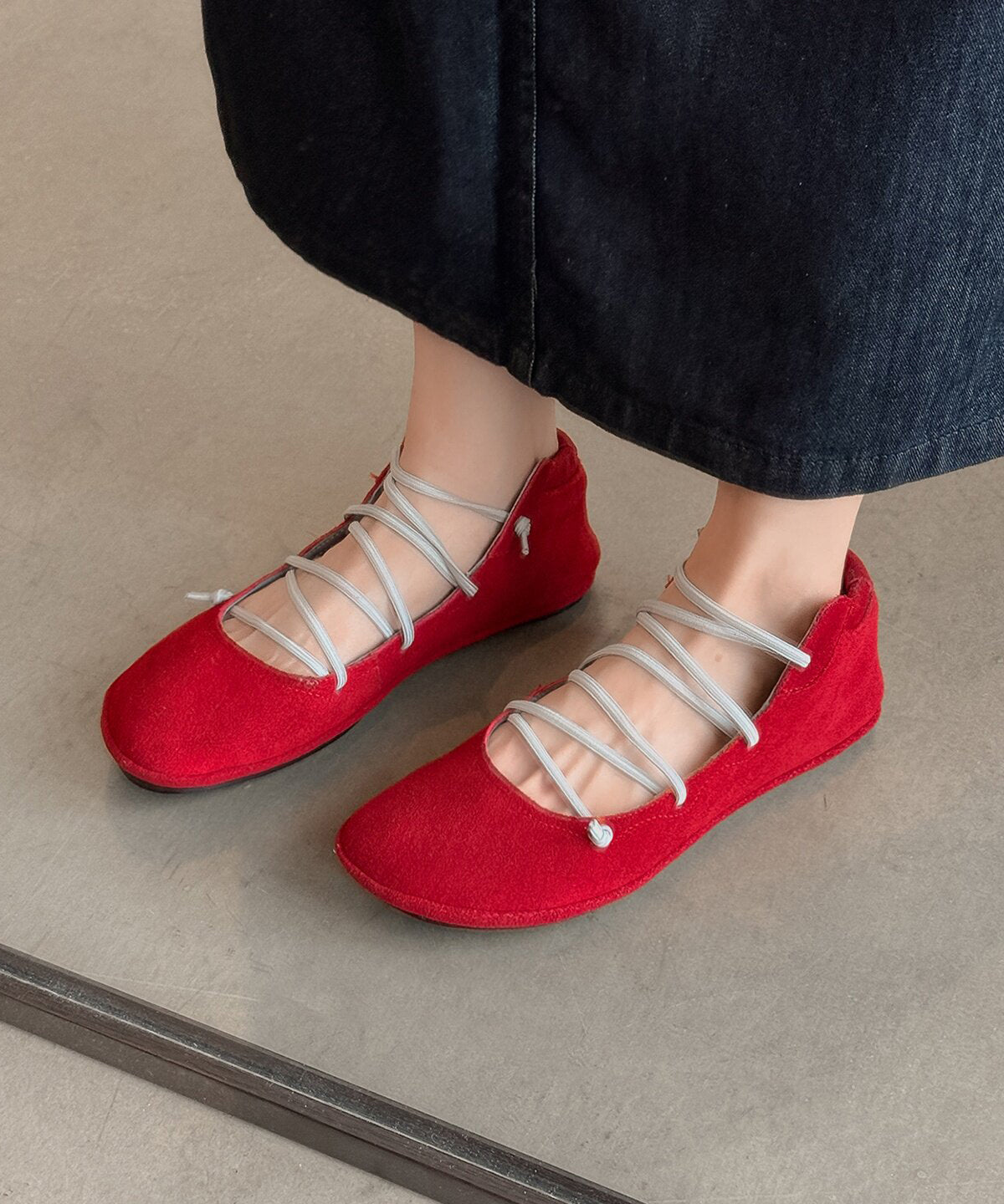 Red Comfy Splicing Cross Strap Flat Feet Shoes