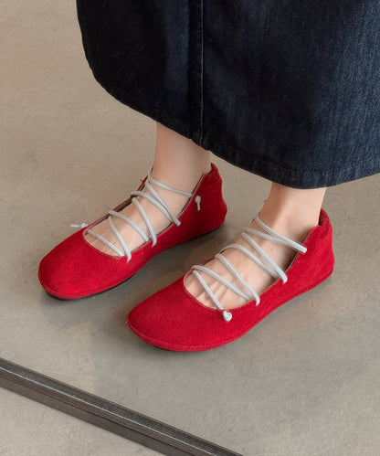 Red Comfy Splicing Cross Strap Flat Feet Shoes