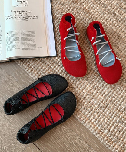 Red Comfy Splicing Cross Strap Flat Feet Shoes