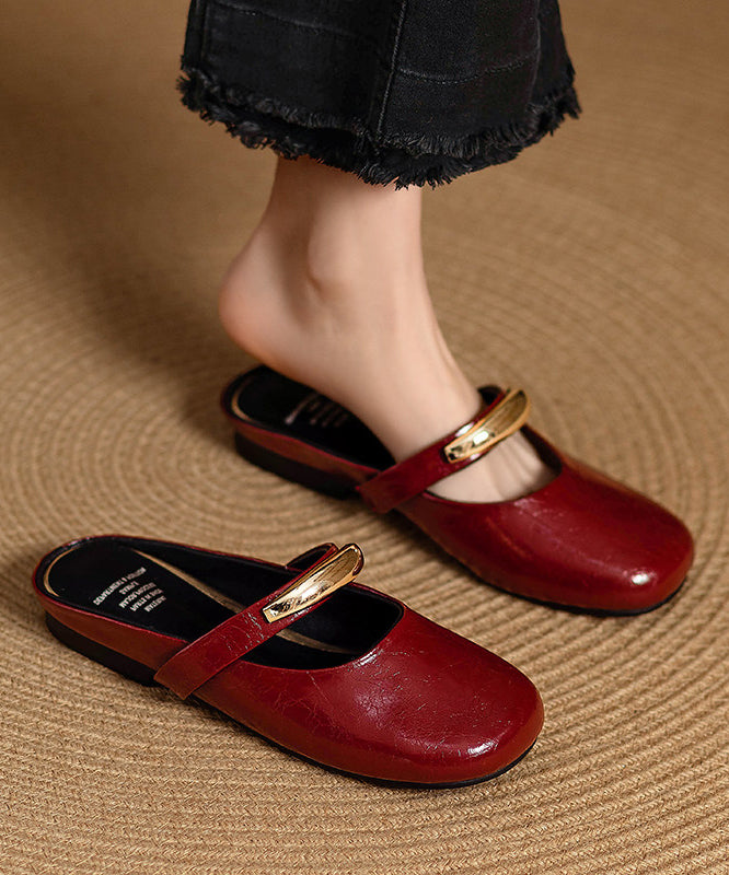 Red Cowhide Leather Women Splicing Slide Sandals