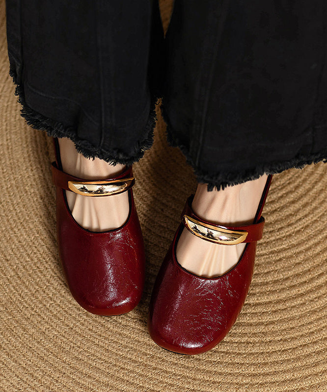 Red Cowhide Leather Women Splicing Slide Sandals