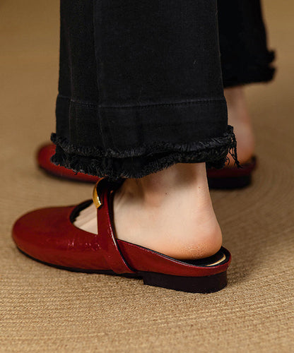 Red Cowhide Leather Women Splicing Slide Sandals