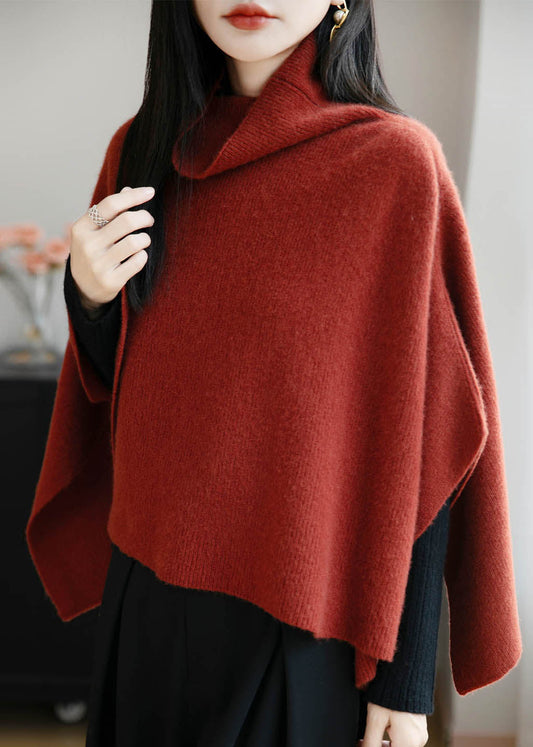 Red Cozy Wool Batwing Sleeve Pullover Sweater Turtleneck