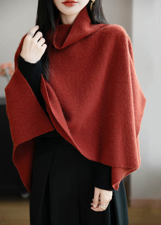 Red Cozy Wool Batwing Sleeve Pullover Sweater Turtleneck