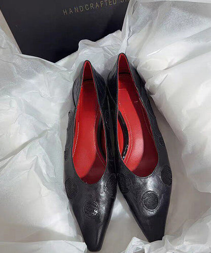 Red Dot Sheepskin Flat Shoes Pointed Toe Splicing