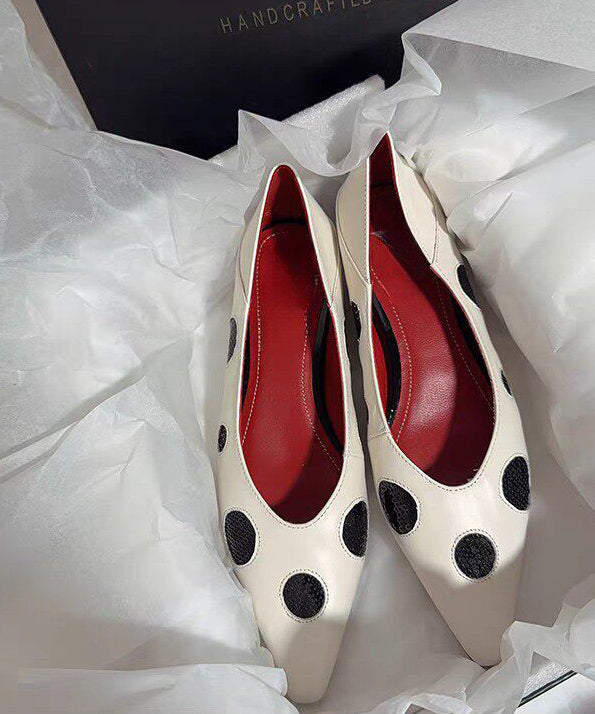 Red Dot Sheepskin Flat Shoes Pointed Toe Splicing