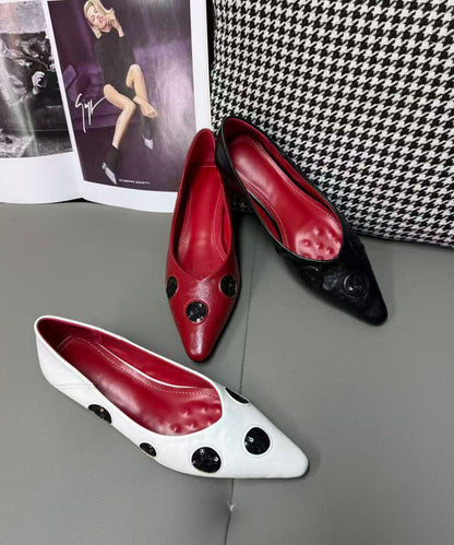 Red Dot Sheepskin Flat Shoes Pointed Toe Splicing