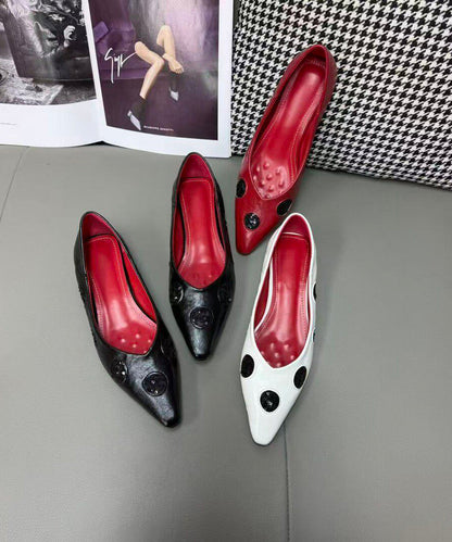 Red Dot Sheepskin Flat Shoes Pointed Toe Splicing