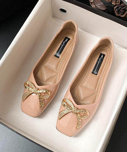 Red Faux Leather Beautiful Bow Splicing Flat Feet Shoes