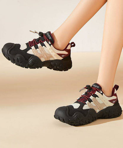 Red Flat Feet Shoes Breathable Mesh Stylish Splicing Cross Strap