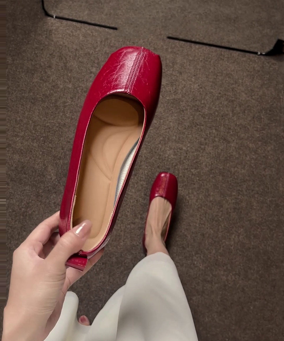 Red Flat Shoes Faux Leather Handmade Flat Shoes For Women