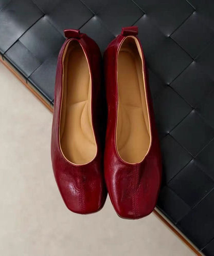 Red Flat Shoes Faux Leather Handmade Flat Shoes For Women