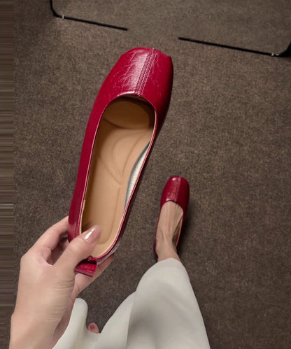Red Flat Shoes Faux Leather Handmade Flat Shoes For Women