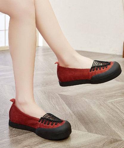 Red Flat Shoes Faux Leather Women Hollow Out Flats