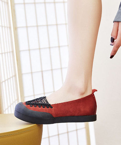 Red Flat Shoes Faux Leather Women Hollow Out Flats