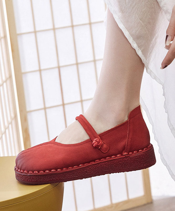 Red Flat Shoes For Women Buckle Strap Flat Feet Shoes