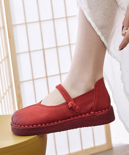 Red Flat Shoes For Women Buckle Strap Flat Feet Shoes