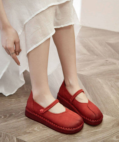 Red Flat Shoes For Women Buckle Strap Flat Feet Shoes