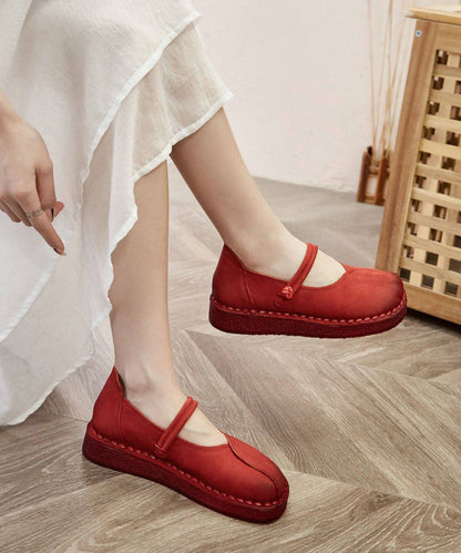 Red Flat Shoes For Women Buckle Strap Flat Feet Shoes