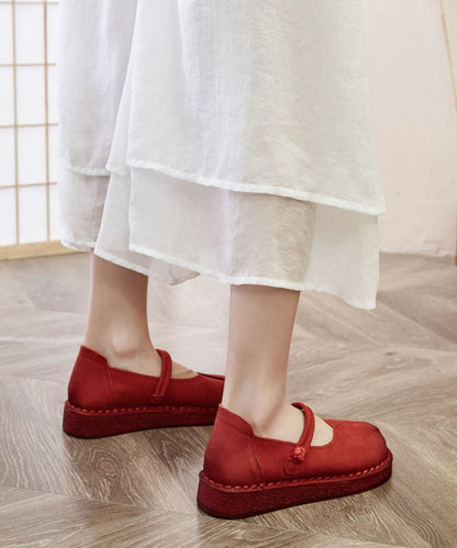 Red Flat Shoes For Women Buckle Strap Flat Feet Shoes