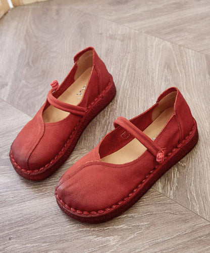 Red Flat Shoes For Women Buckle Strap Flat Feet Shoes