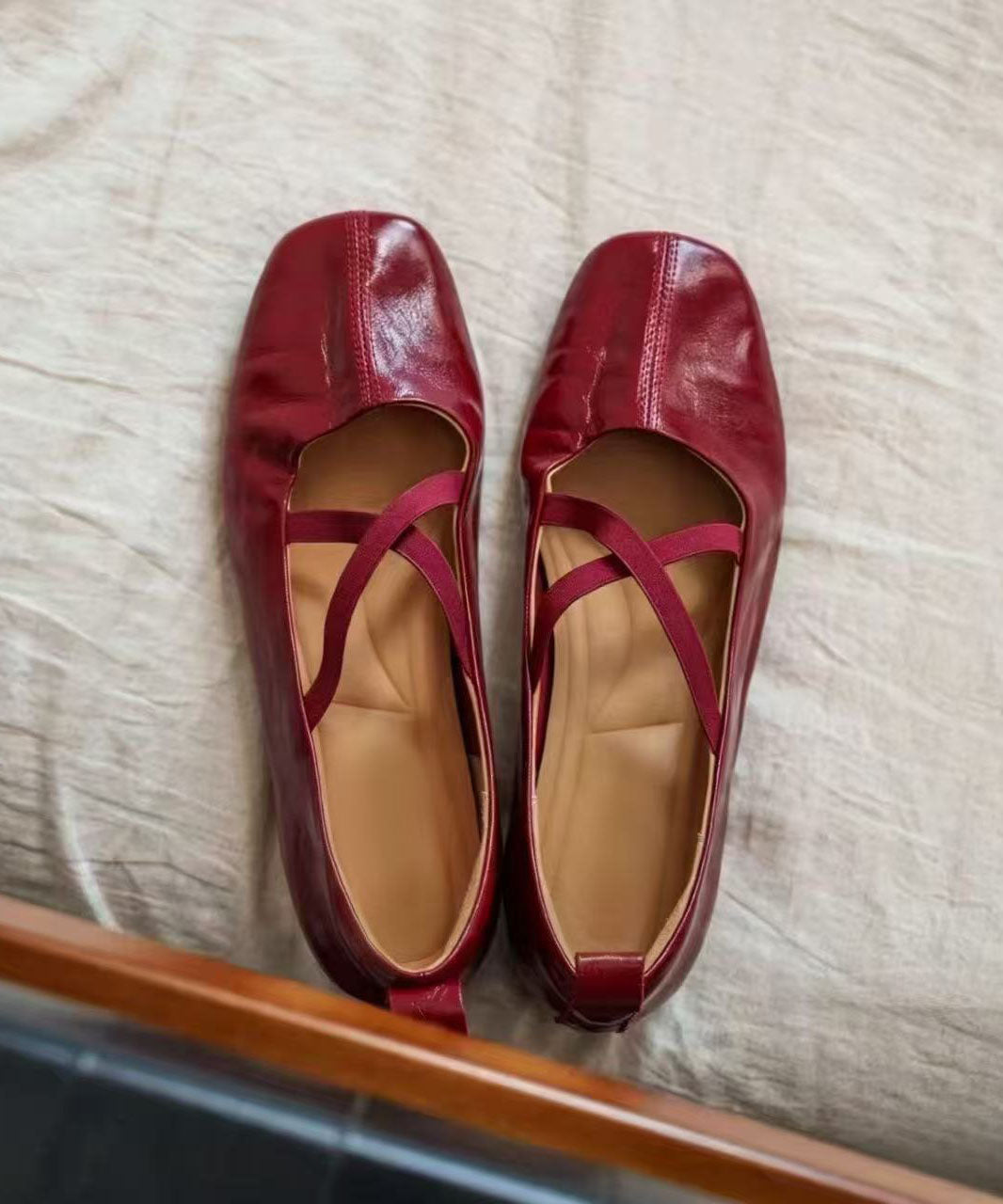 Red Flat Shoes For Women Faux Leather Boutique Cross Strap Flats