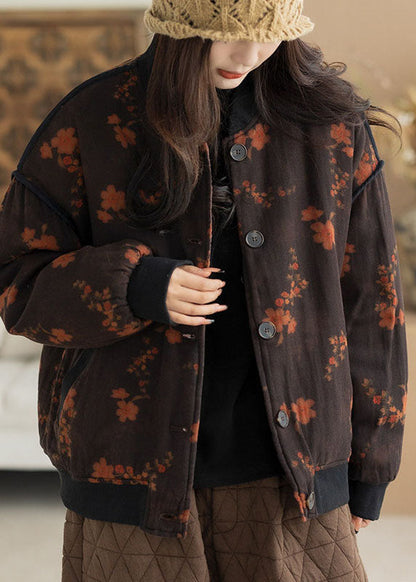 Red Floral Fine Cotton Filled Coat Oversized Winter
